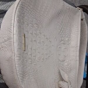 Brahmin Cream Crocodile-Embossed Shoulder Bag